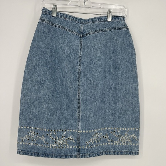 Gloria Vanderbilt‎ Denim Skirt Eyelet Floral Embroidery Boho Cottagecore Size 6 - Picture 7 of 7